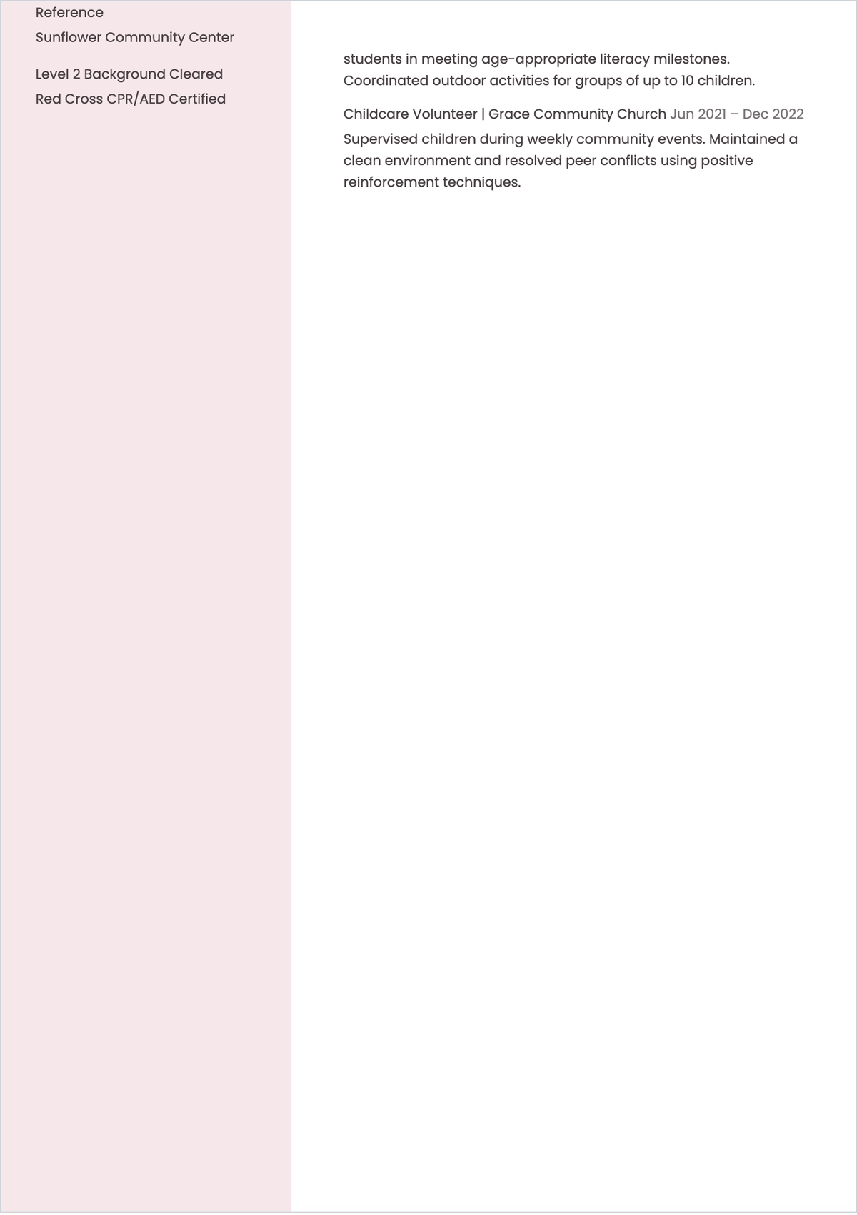Free Preschool Volunteer ATS Resume Template, AI Resume Builder