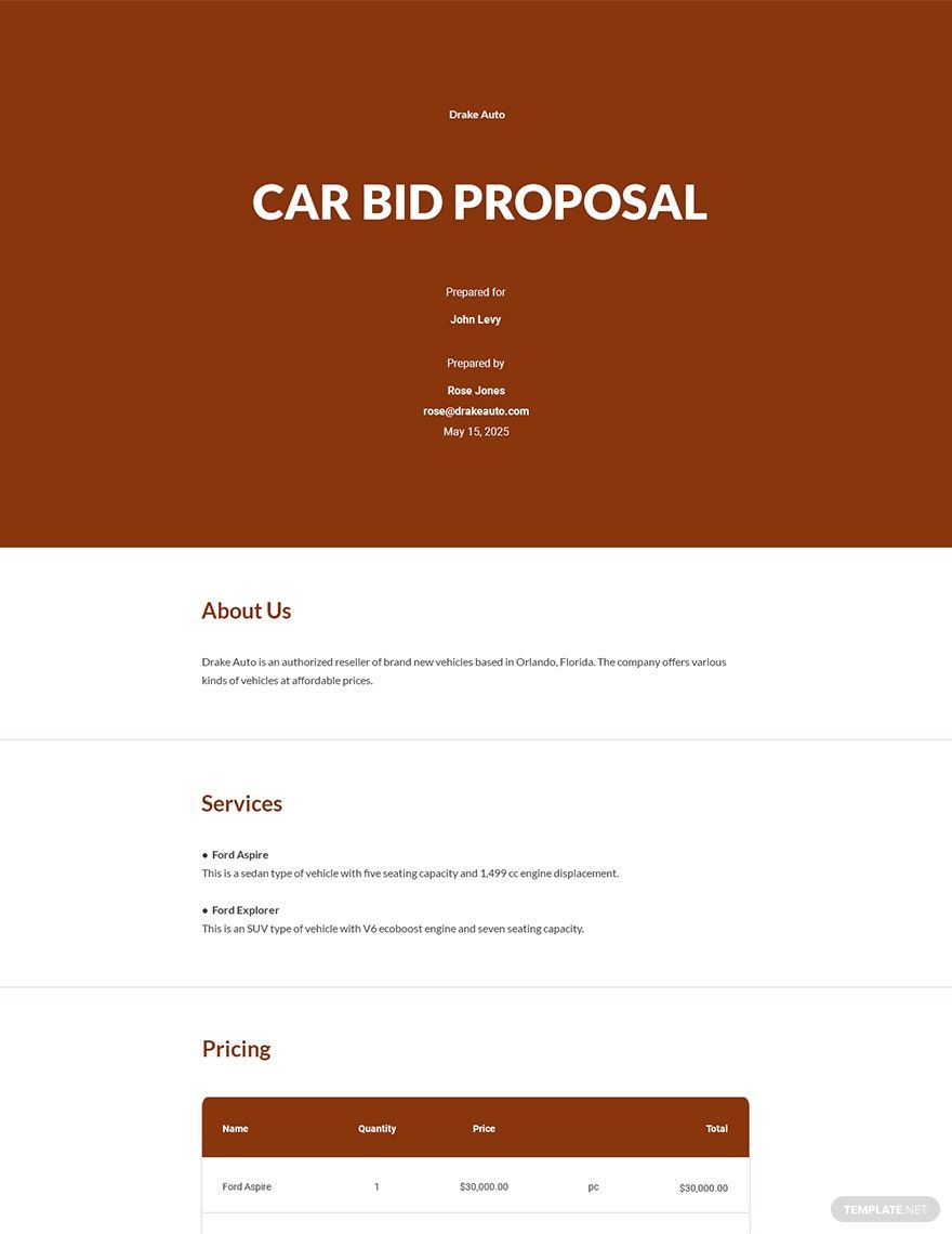 Car Bid Proposal Template