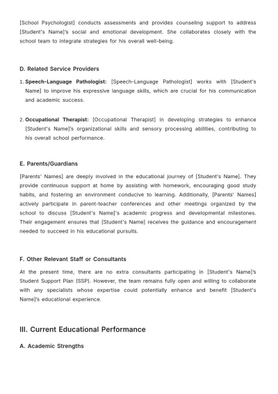 Free School Support Plan Template to Edit Online