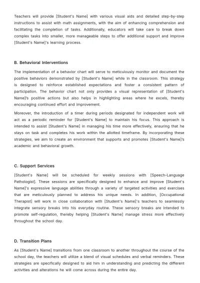 Free School Support Plan Template to Edit Online
