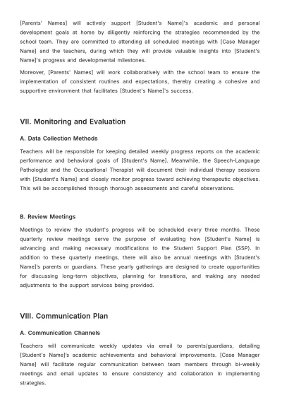 Free School Support Plan Template to Edit Online