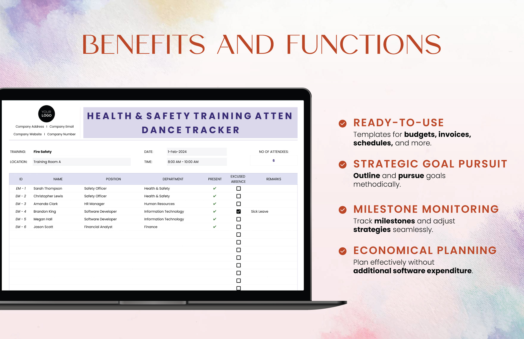 Health & Safety Training Attendance Tracker Template