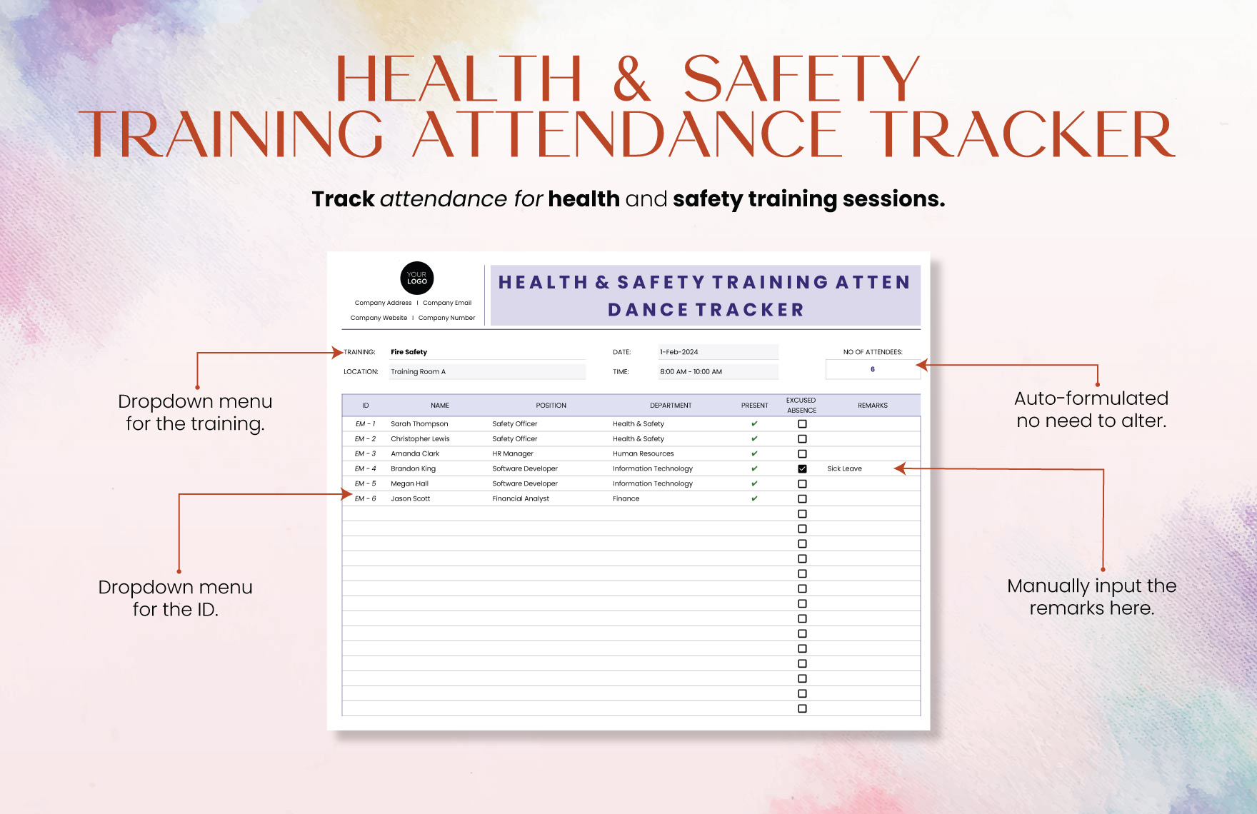 Health & Safety Training Attendance Tracker Template