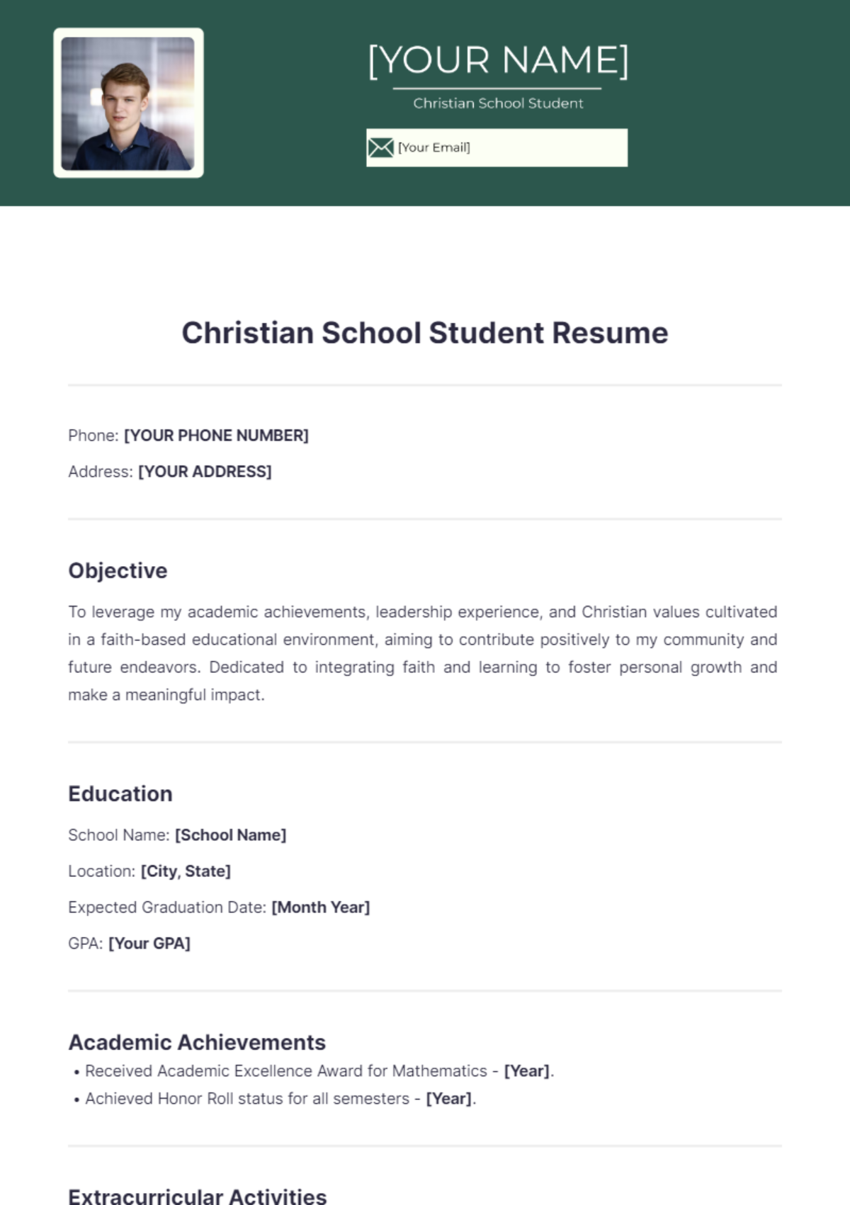 Christian School Student Resume - Edit Online & Download