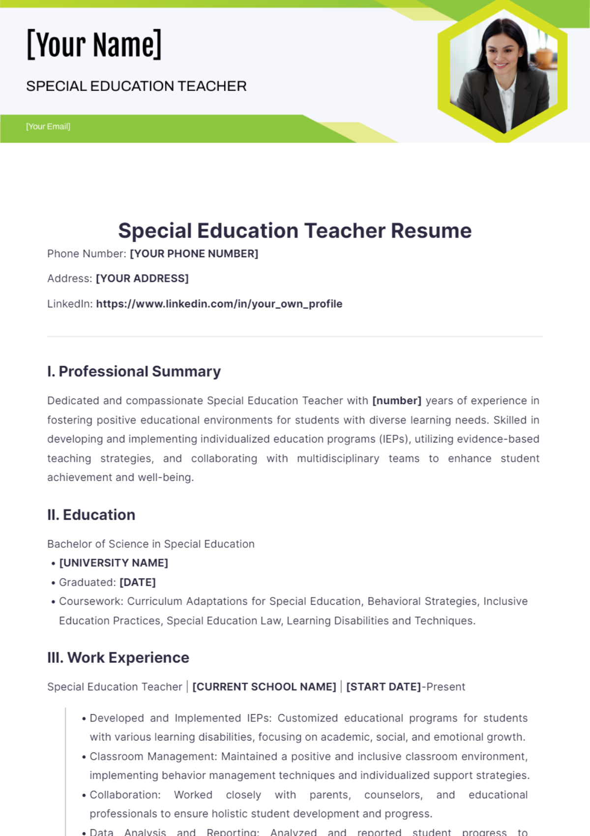 Special Education Teacher Resume - Edit Online & Download