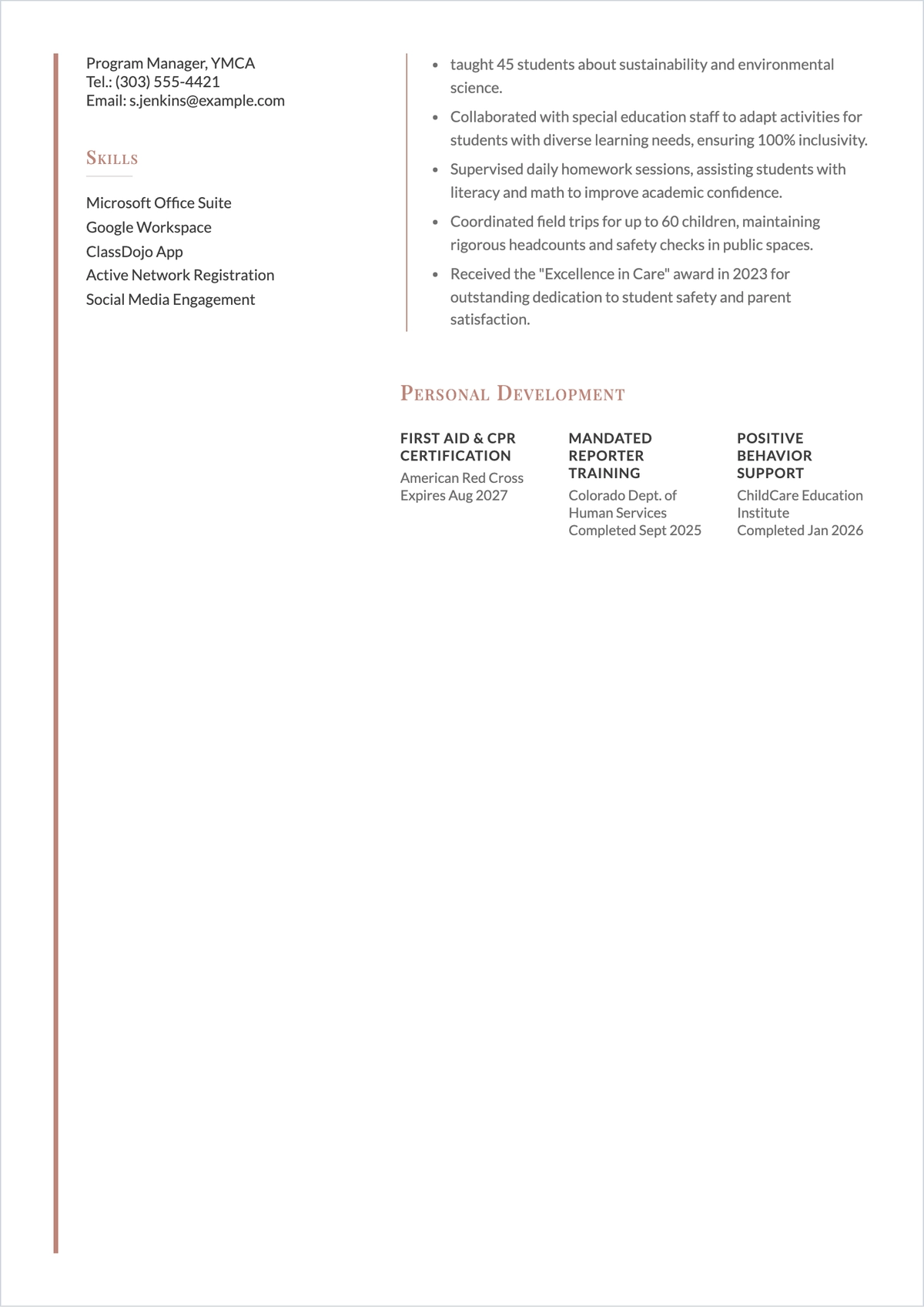 Free School Age Program Assistant Resume to Edit Online