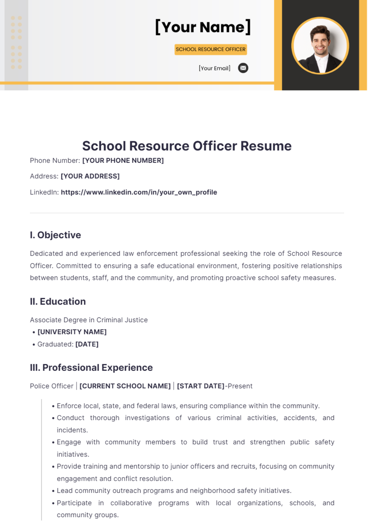 School Resource Officer Resume - Edit Online & Download