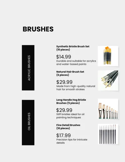 Free Art Material Catalog Template to Edit Online