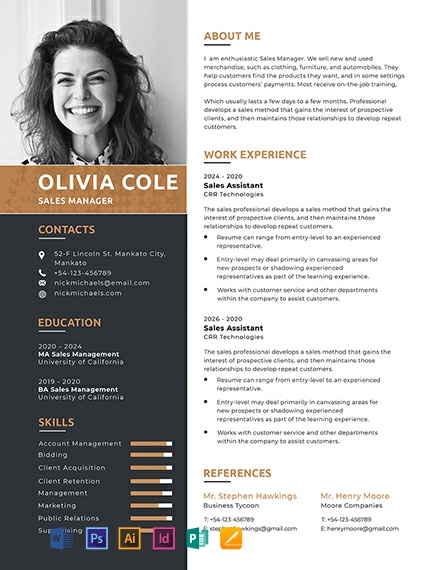 One Page Resume Template - Illustrator, InDesign, Word, Apple Pages, PSD, Publisher