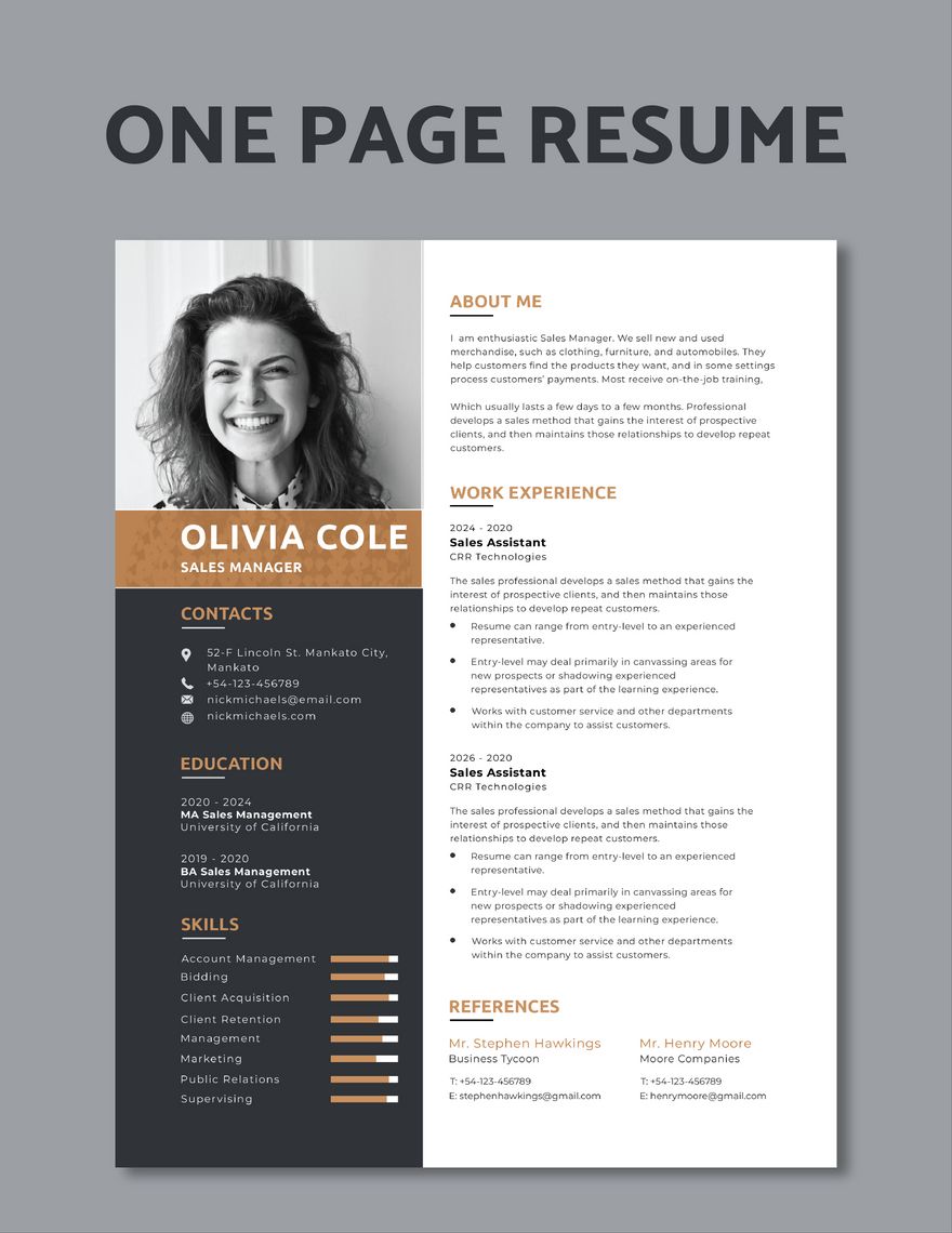 One Page Resume - Illustrator, InDesign, Word, Apple Pages, PSD