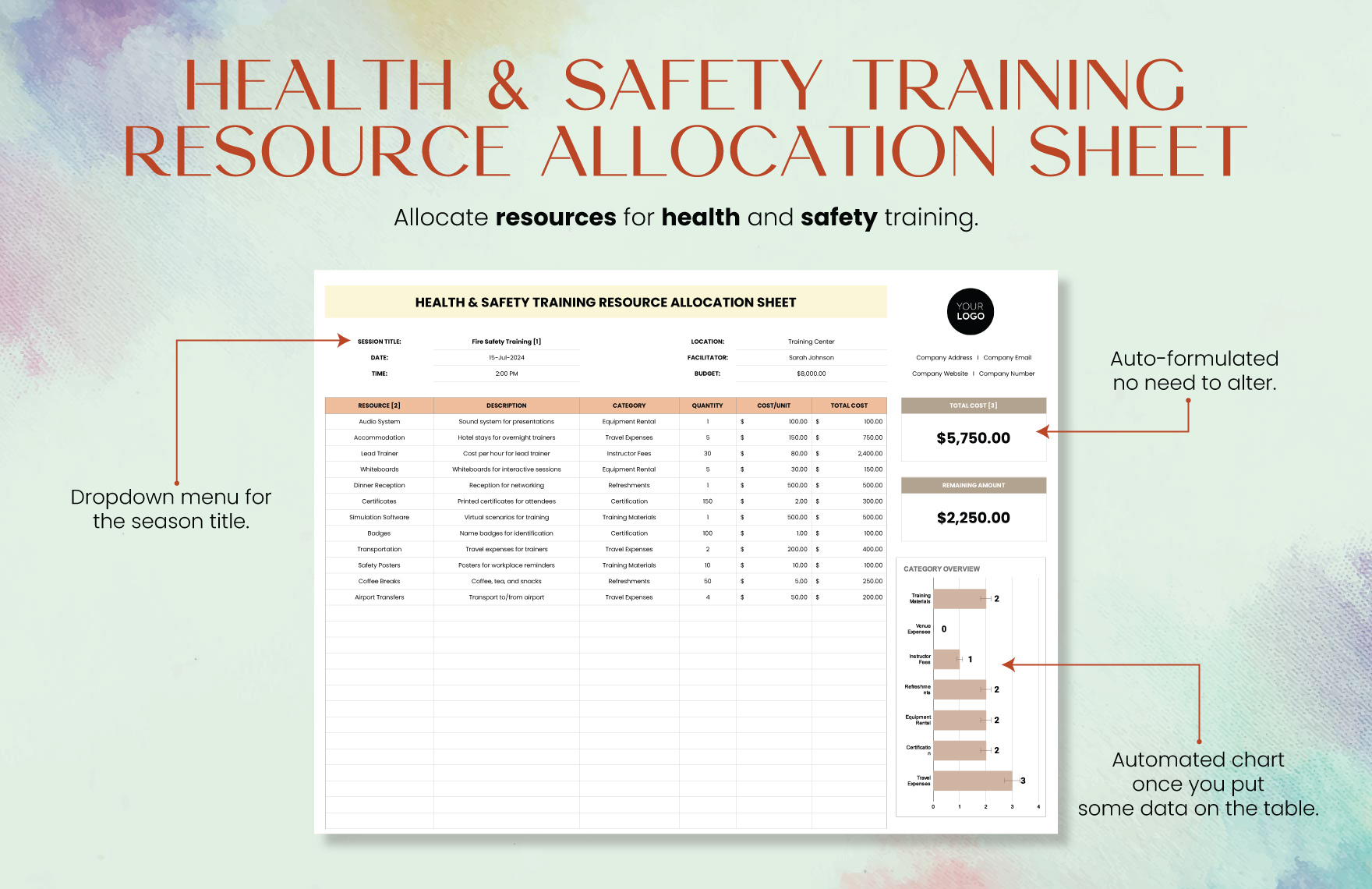 Health & Safety Training Resource Allocation Sheet Template