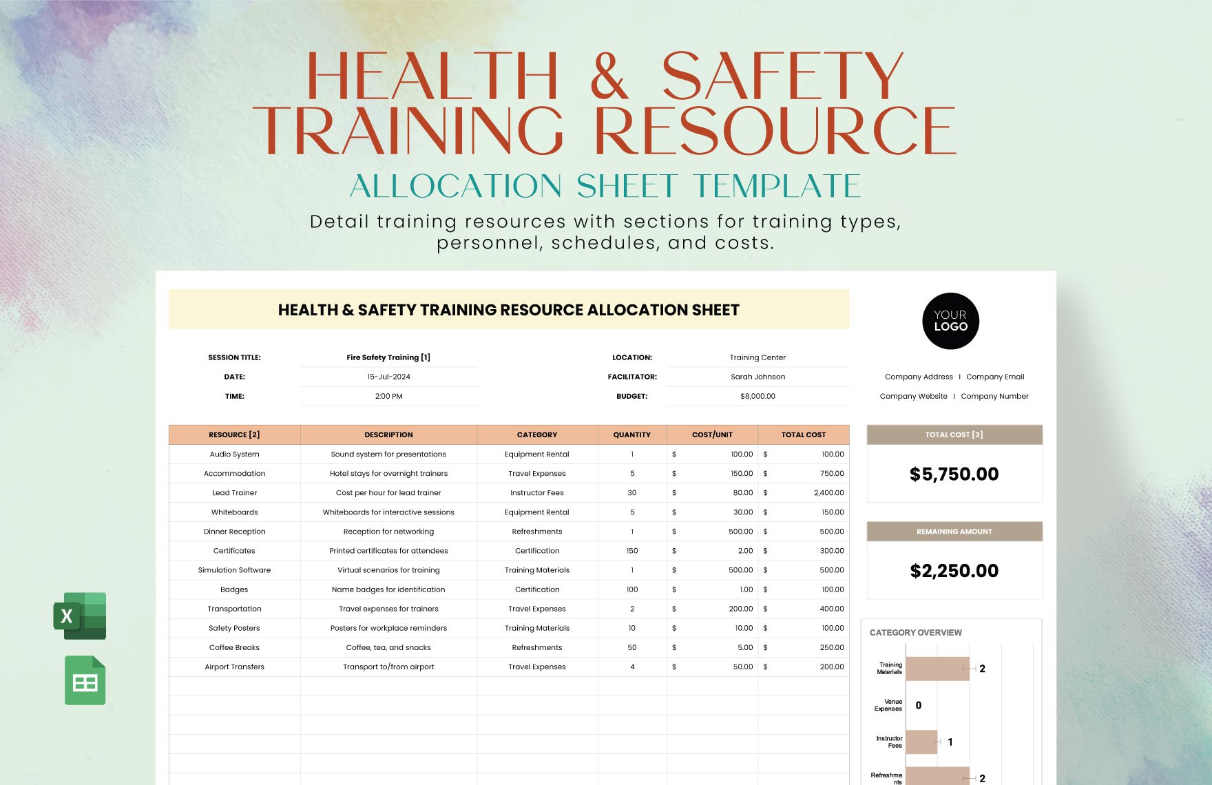 Health & Safety Training Resource Allocation Sheet Template in Excel, Google Sheets