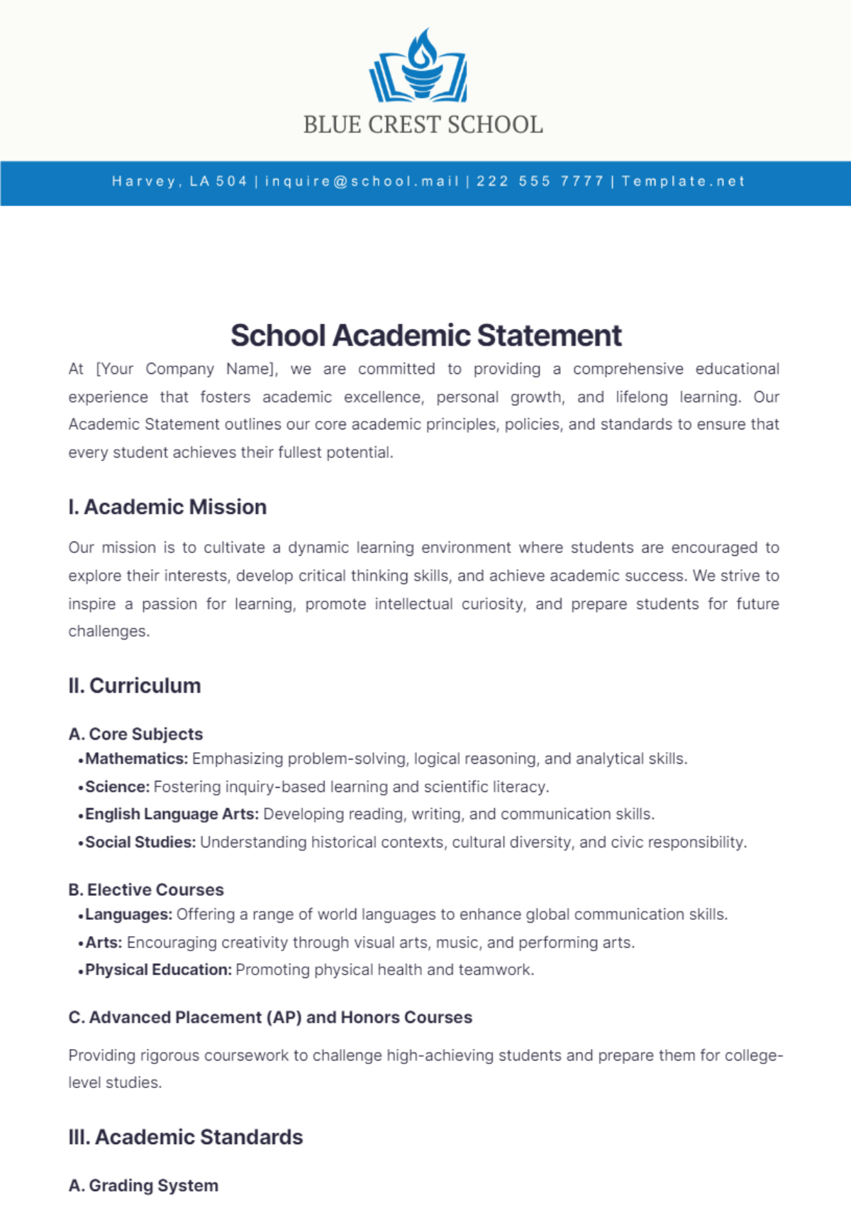 School Academic Statement Template - Edit Online & Download