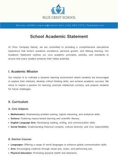Free School Academic Statement Template to Edit Online
