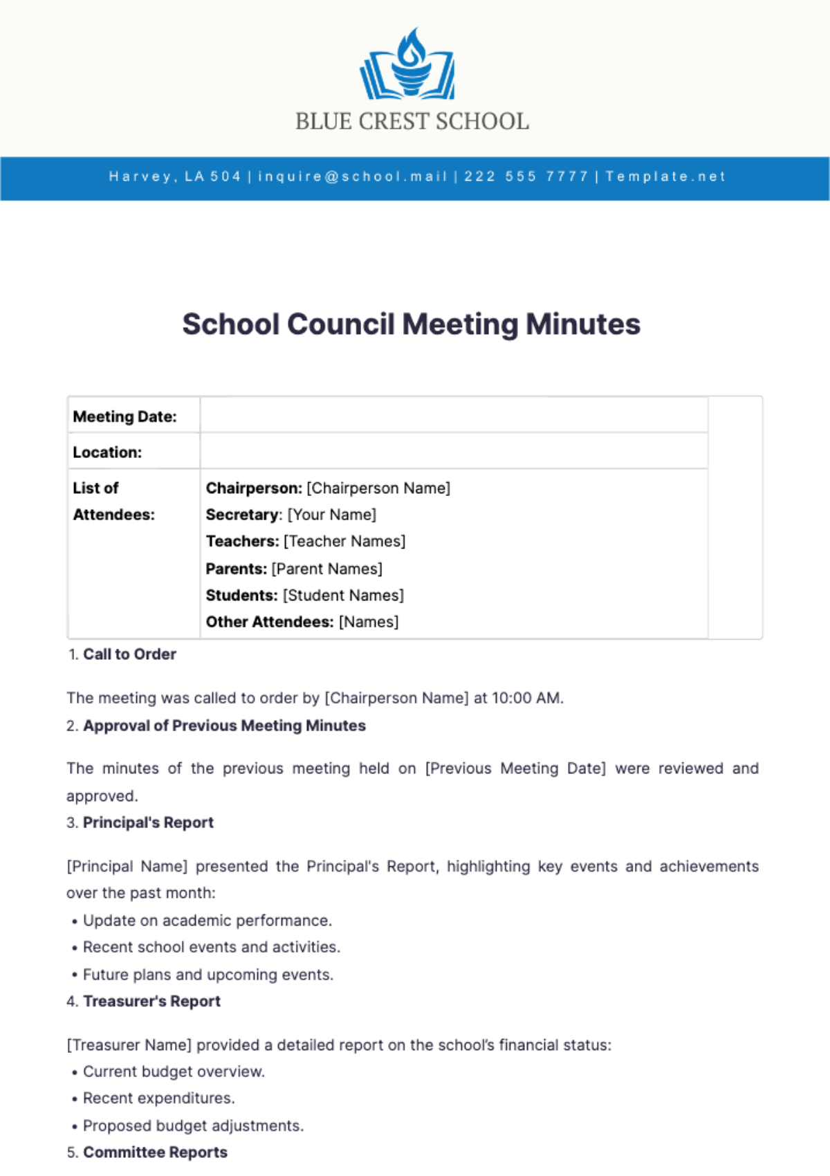 School Council Meeting Minutes Template - Edit Online & Download