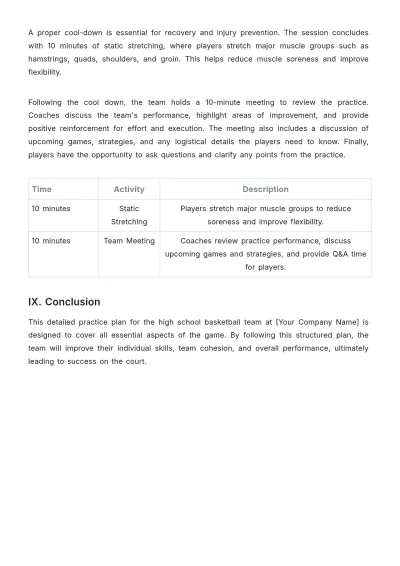 Free High School Basketball Practice Plan Template to Edit Online