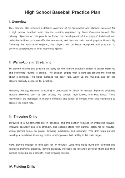 Free High School Baseball Practice Plan Template to Edit Online
