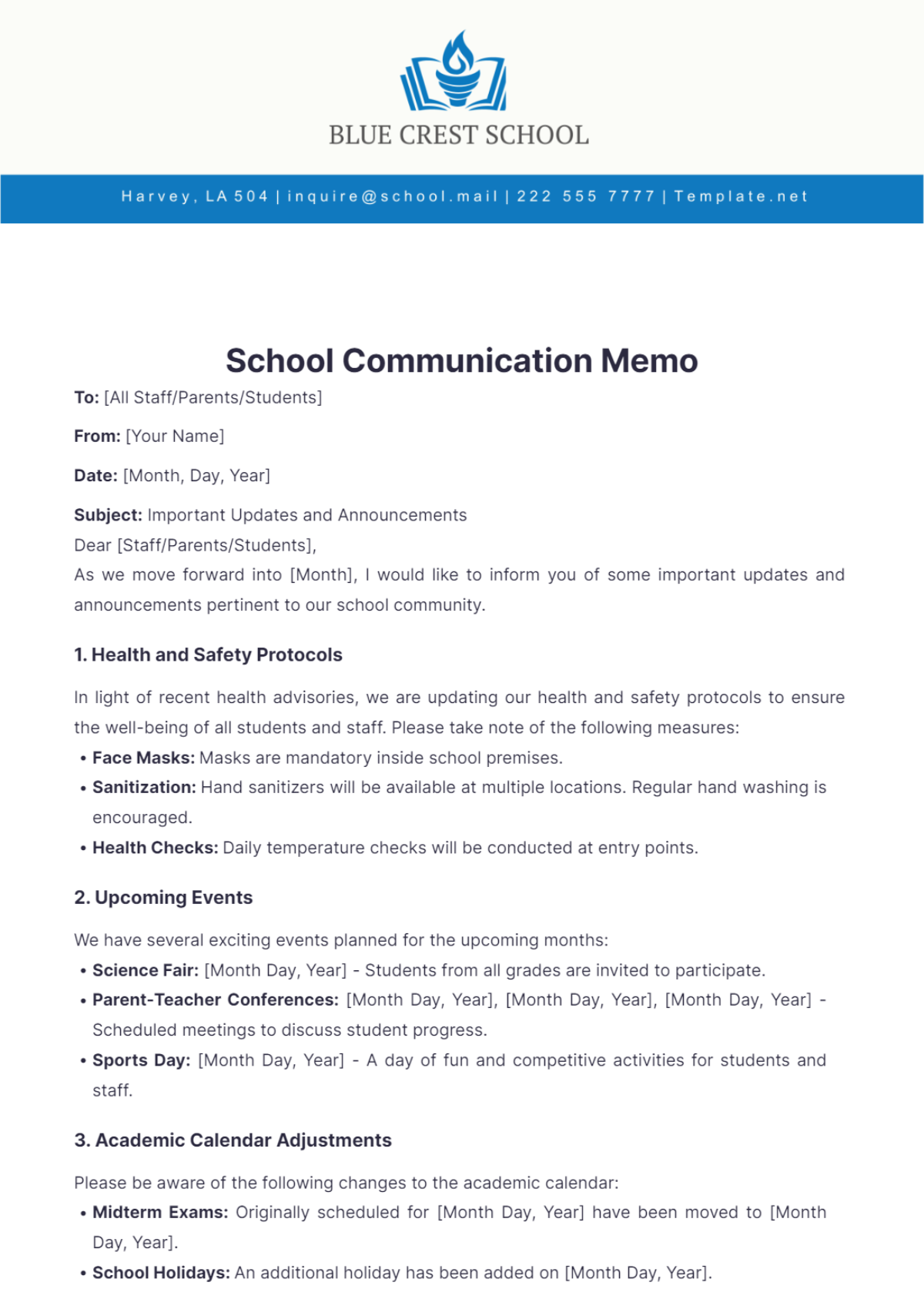 School Communication Memo Template - Edit Online & Download