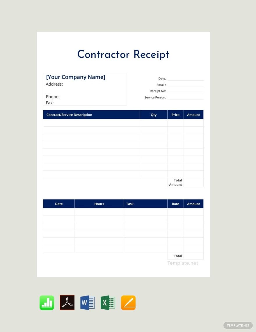 Contractor Receipt Template Google Docs Google Sheets Excel Word