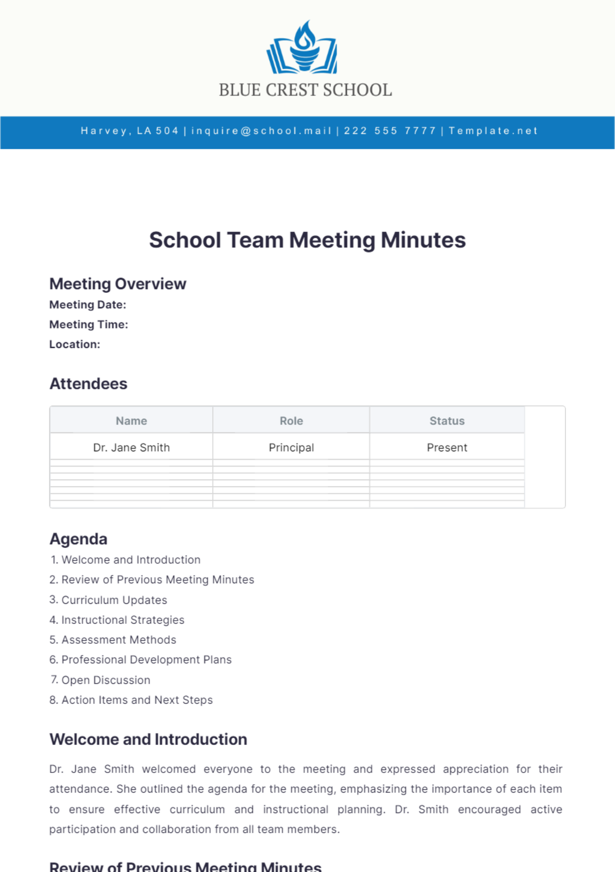 School Team Meeting Minutes Template - Edit Online & Download