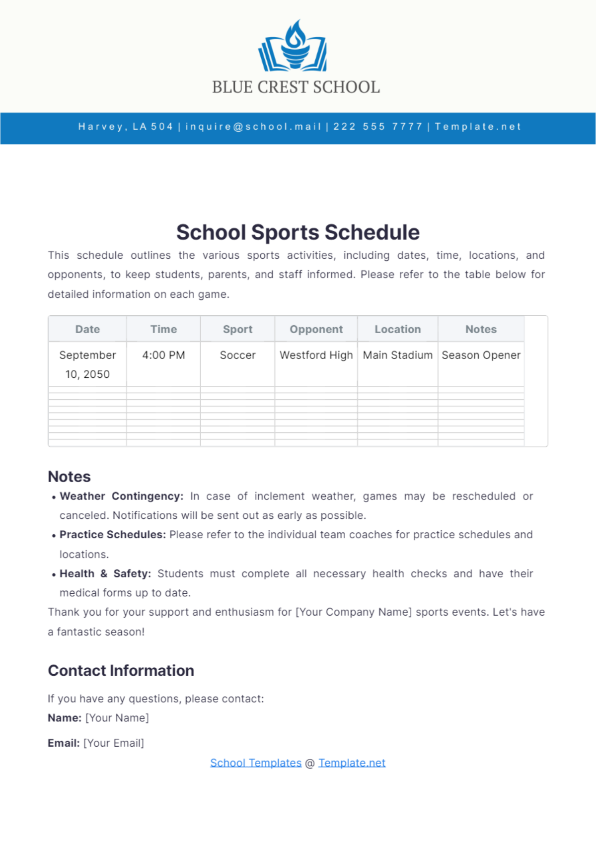 School Sports Schedule Template - Edit Online & Download