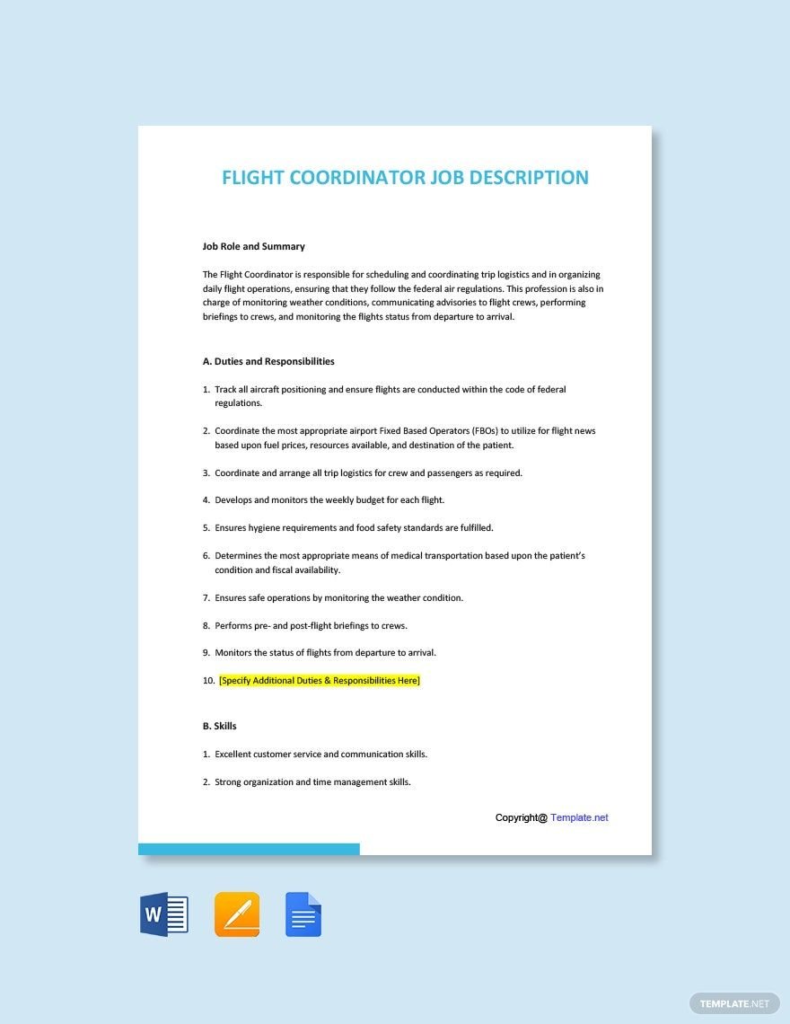 Free Flight Coordinator Job Ad and Description Template
