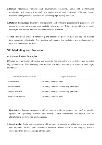 Free School Activity Plan Template to Edit Online
