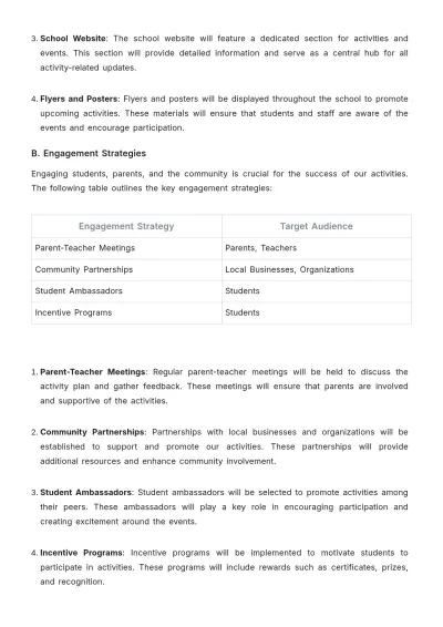Free School Activity Plan Template to Edit Online