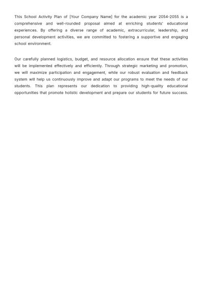 Free School Activity Plan Template to Edit Online