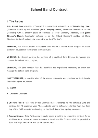 Free School Band Contract Template to Edit Online