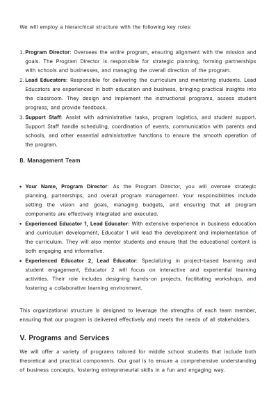 Free Middle School Students Business Plan Template to Edit Online