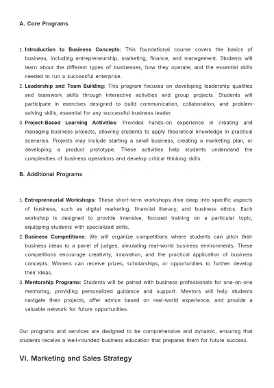 Free Middle School Students Business Plan Template to Edit Online