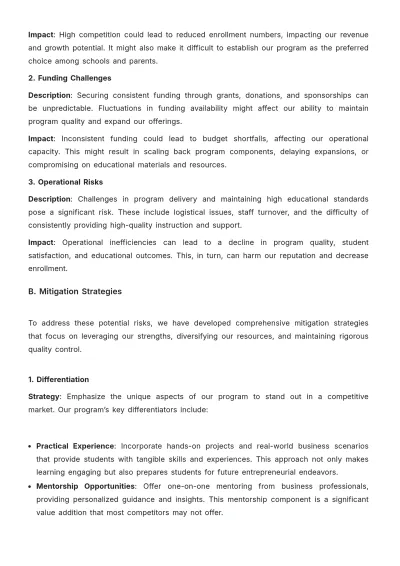 Free Middle School Students Business Plan Template to Edit Online