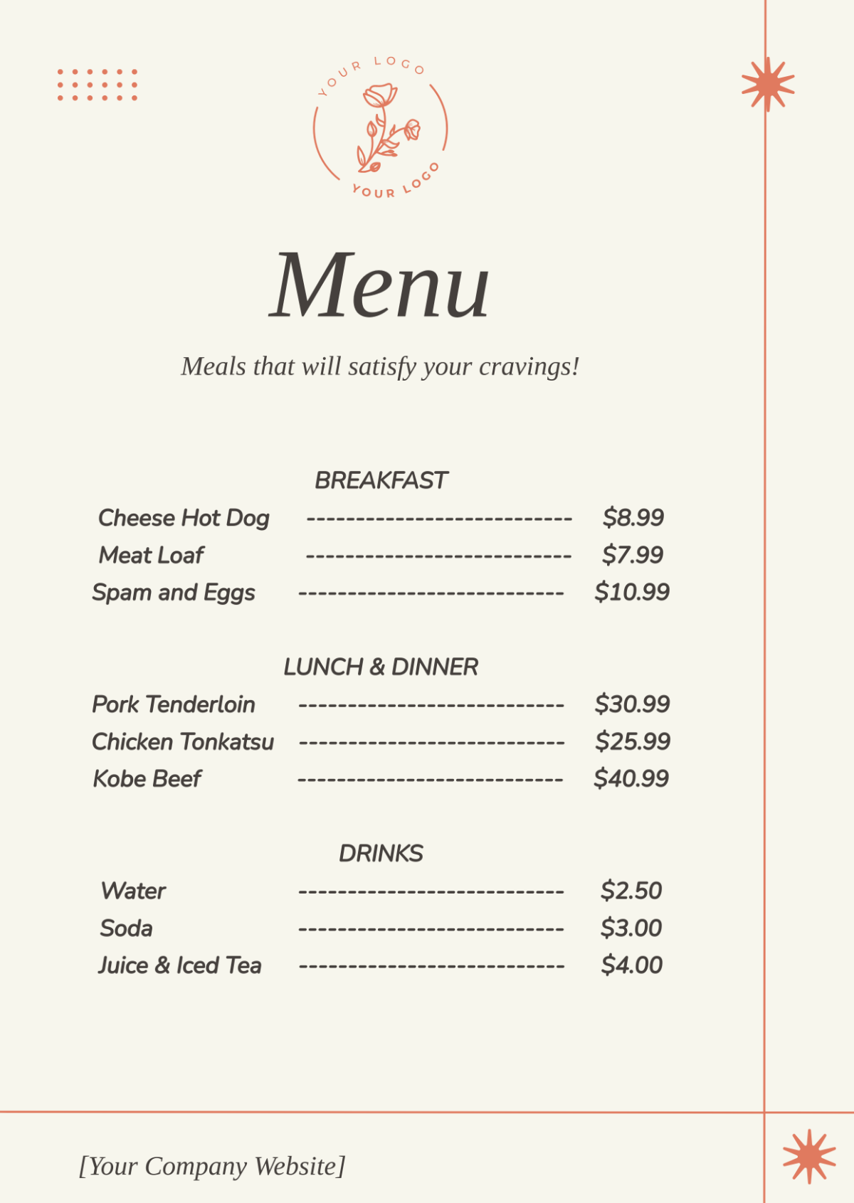 Free Menu Template