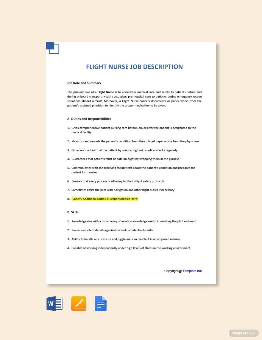 Flight Nurse Job Ad and Description Template