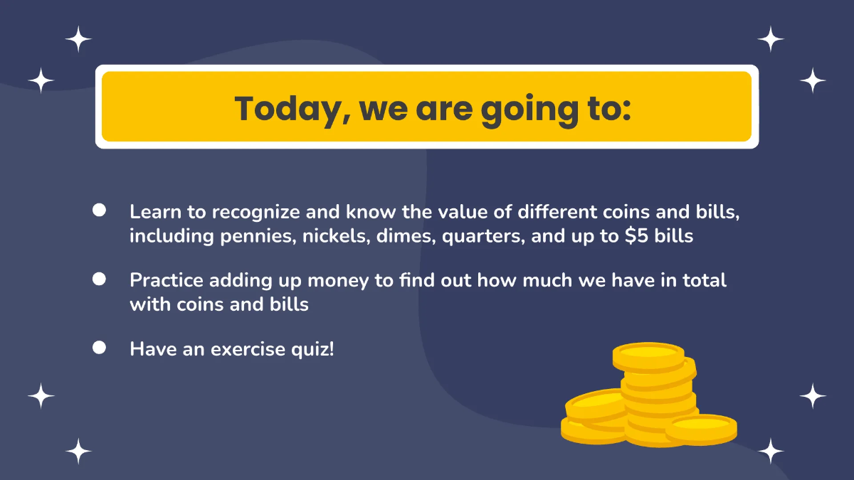 Free Counting Coins and Bills Up To 5$ Bill Template to Edit Online