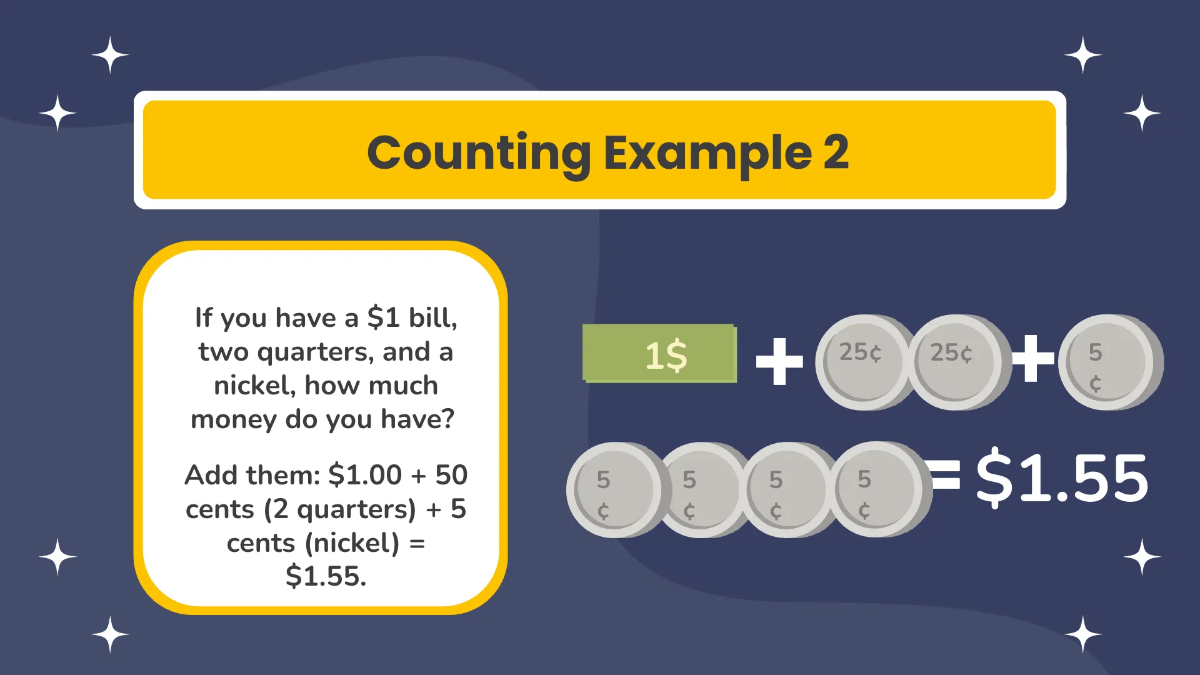 Free Counting Coins and Bills Up To 5$ Bill Template to Edit Online