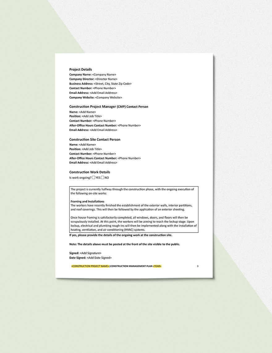 Construction Management Plan Template - Google Docs, Word, Apple Pages ...