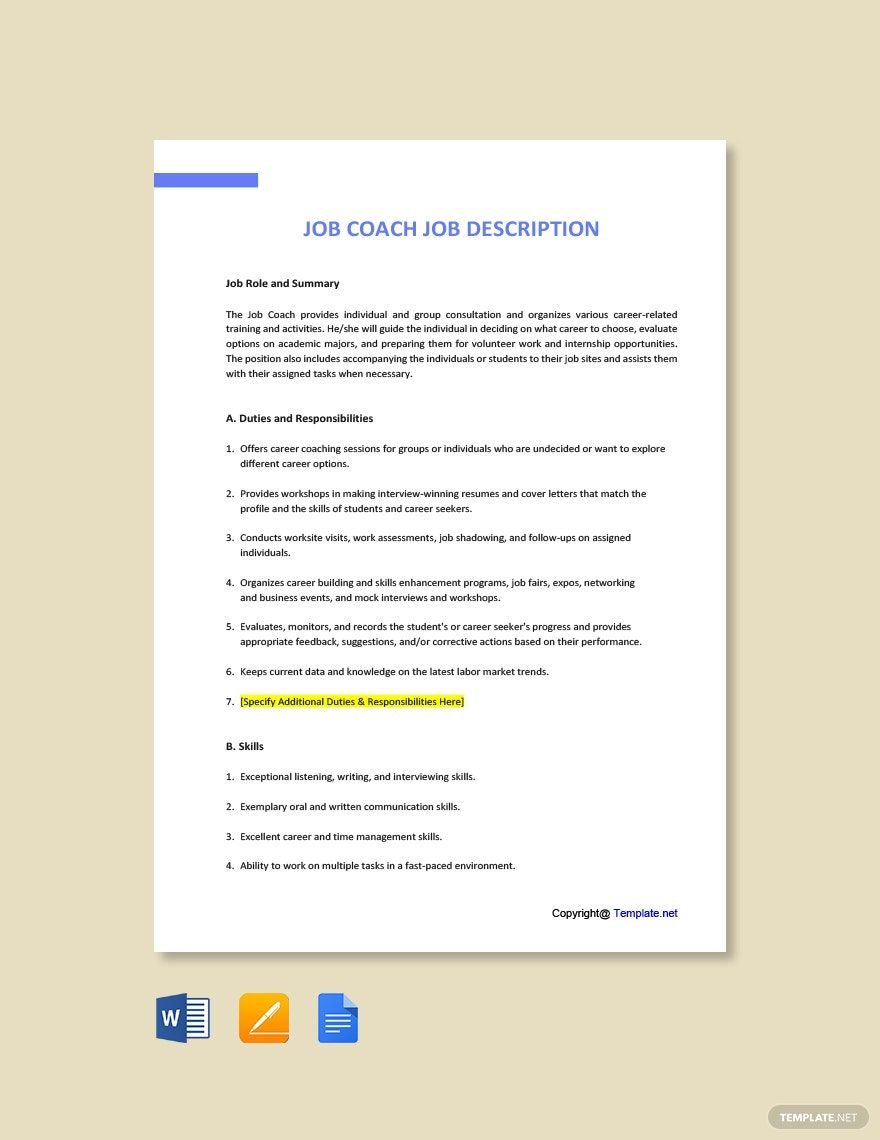 Job Coach Job Ad and Description Template
