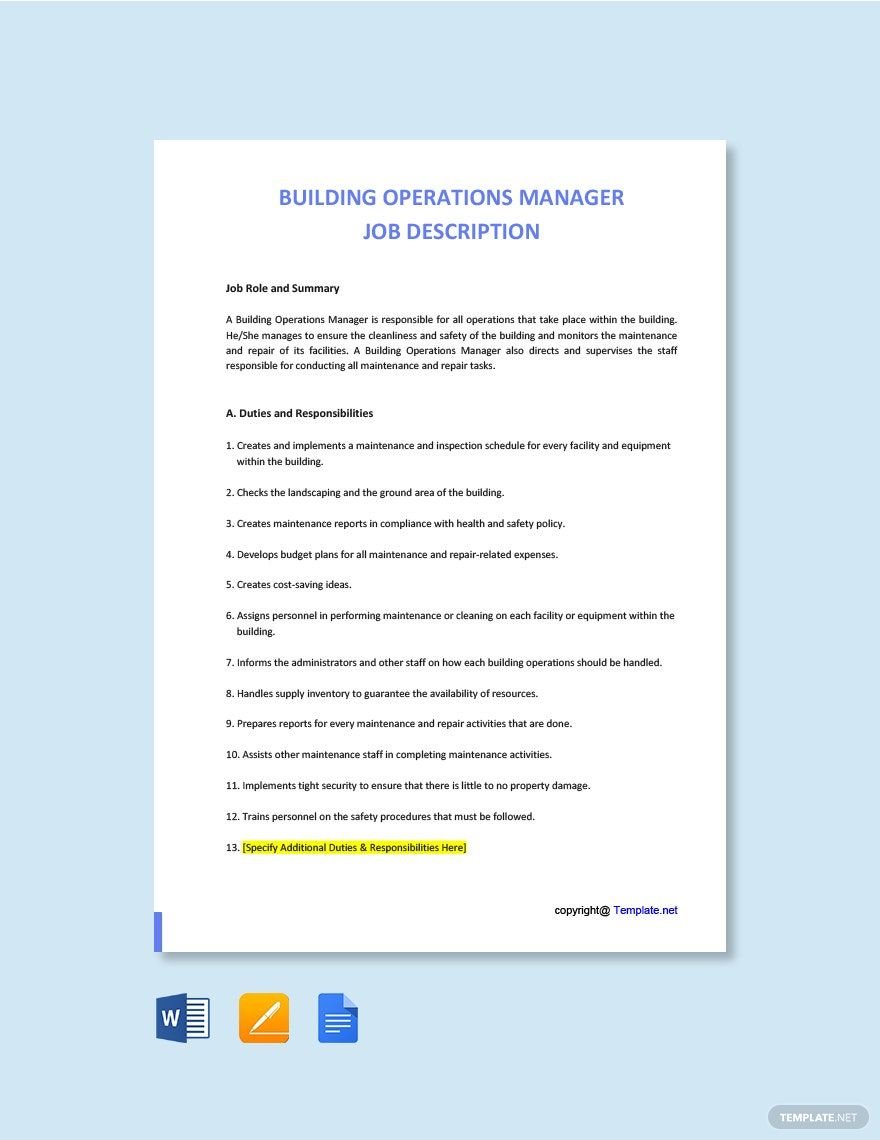 Building Operations Manager Job Ad and Description Template