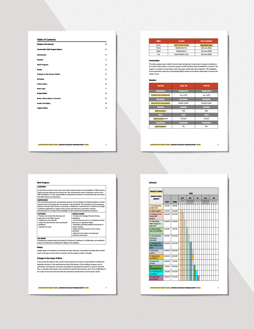 Contractor Daily Progress Report Template