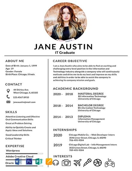 Basic Fresher Resume Template - Word, Apple Pages, PSD, Publisher