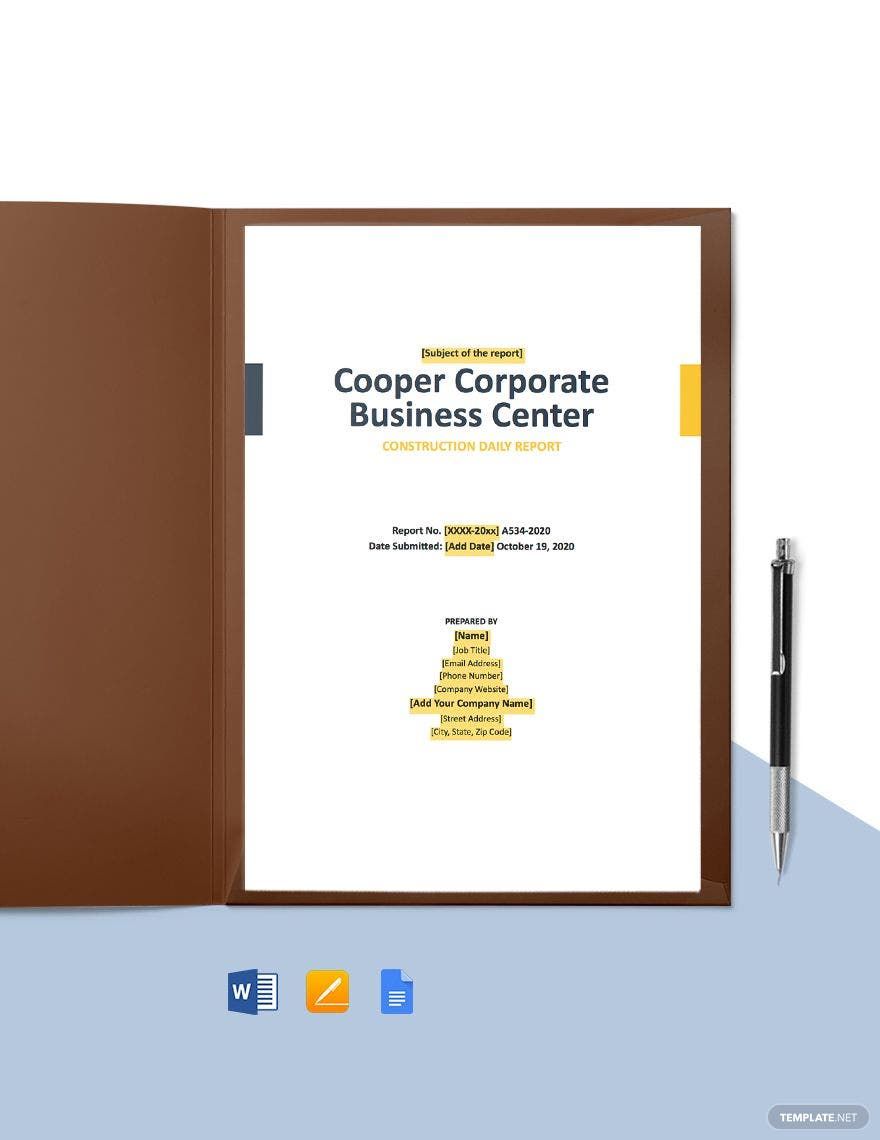 Contractor Construction Daily Report Template in Google Docs, Pages, Word - Download | Template.net