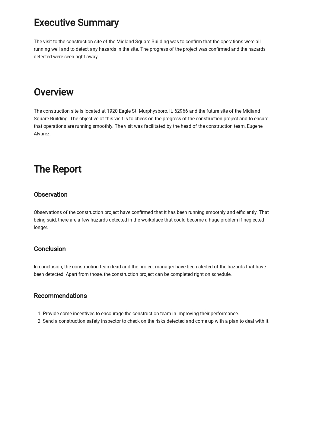 FREE Construction Site Visit Report Template Google Docs, Word