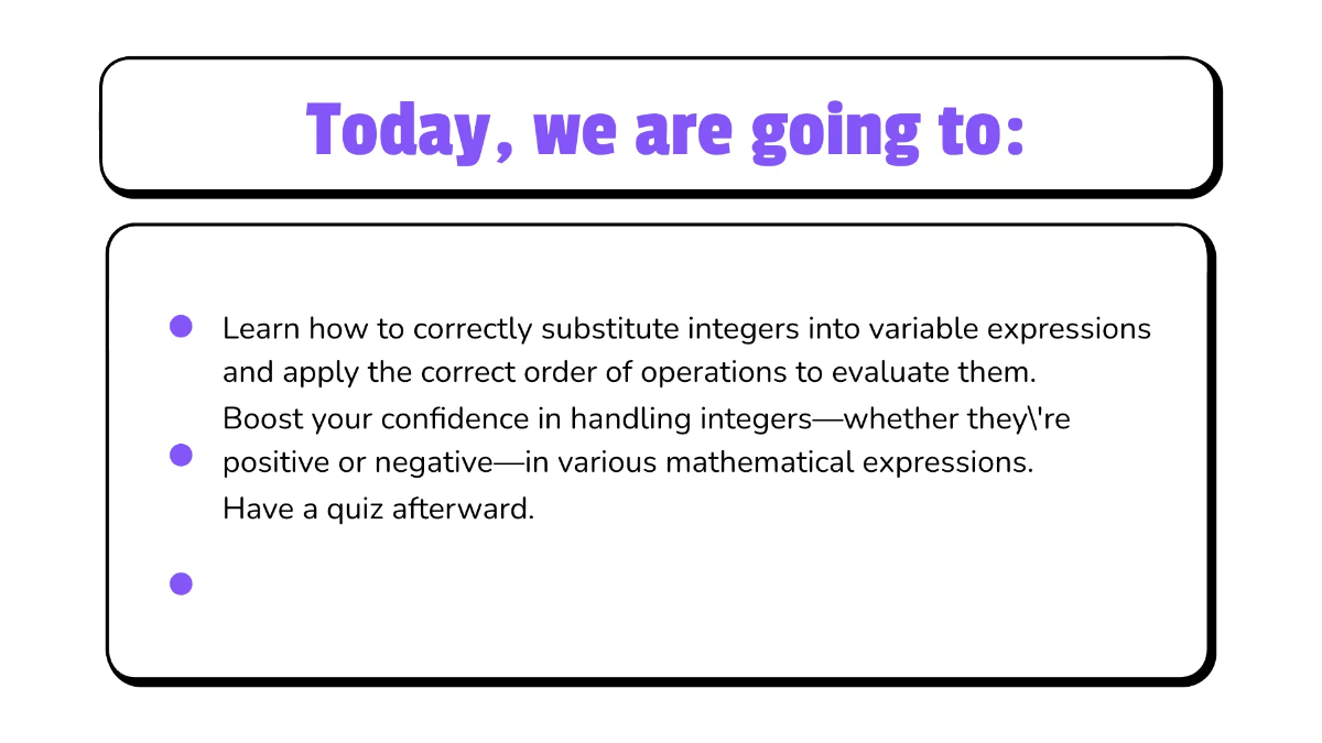 Free Evaluate Variable Expressions Involving Integers Template to Edit Online