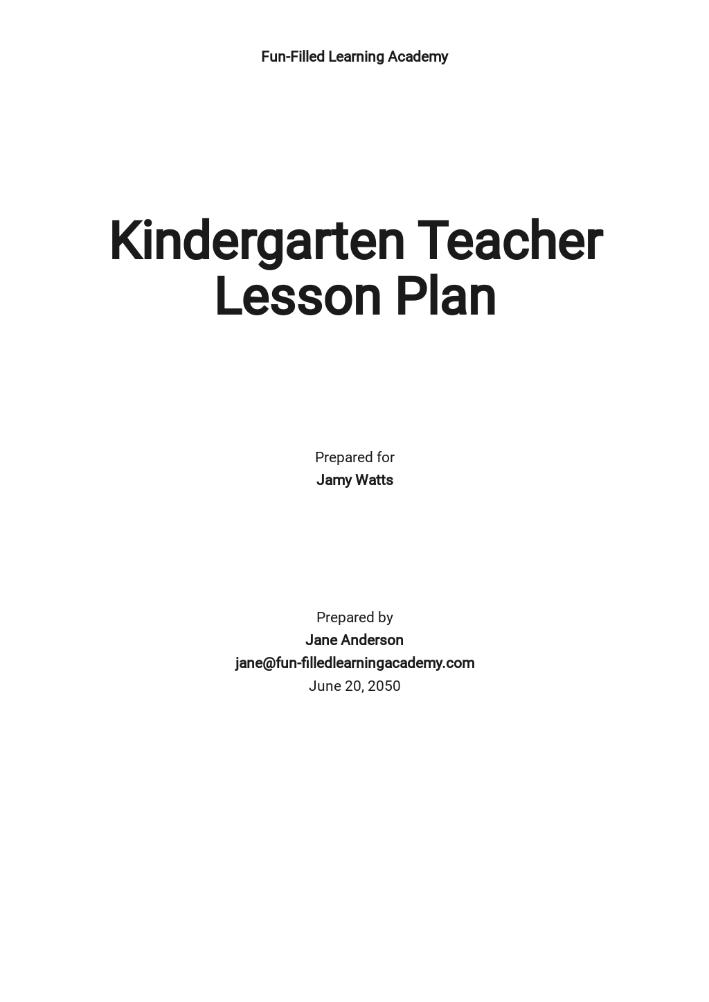 Kindergarten Teacher Lesson Plan Template