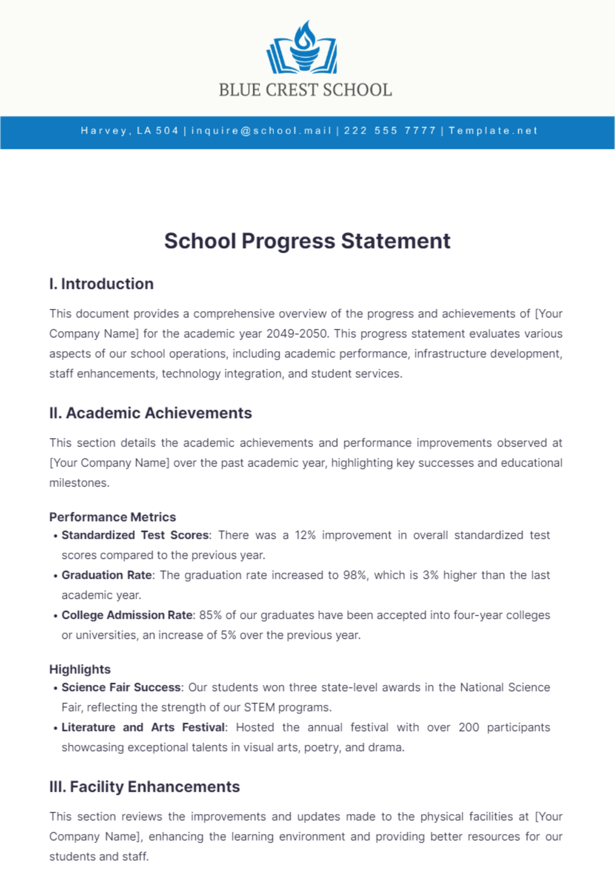 School Progress Statement Template - Edit Online & Download