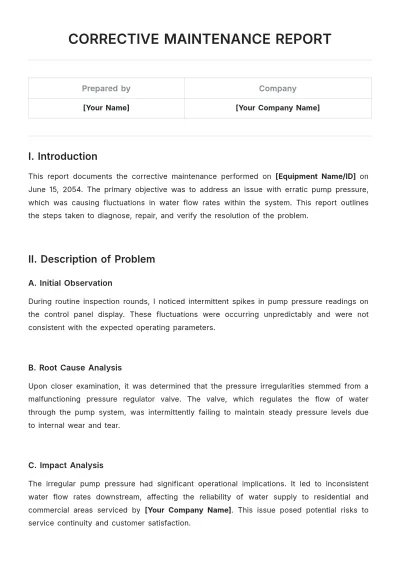 Free Corrective Maintenance Report Template to Edit Online
