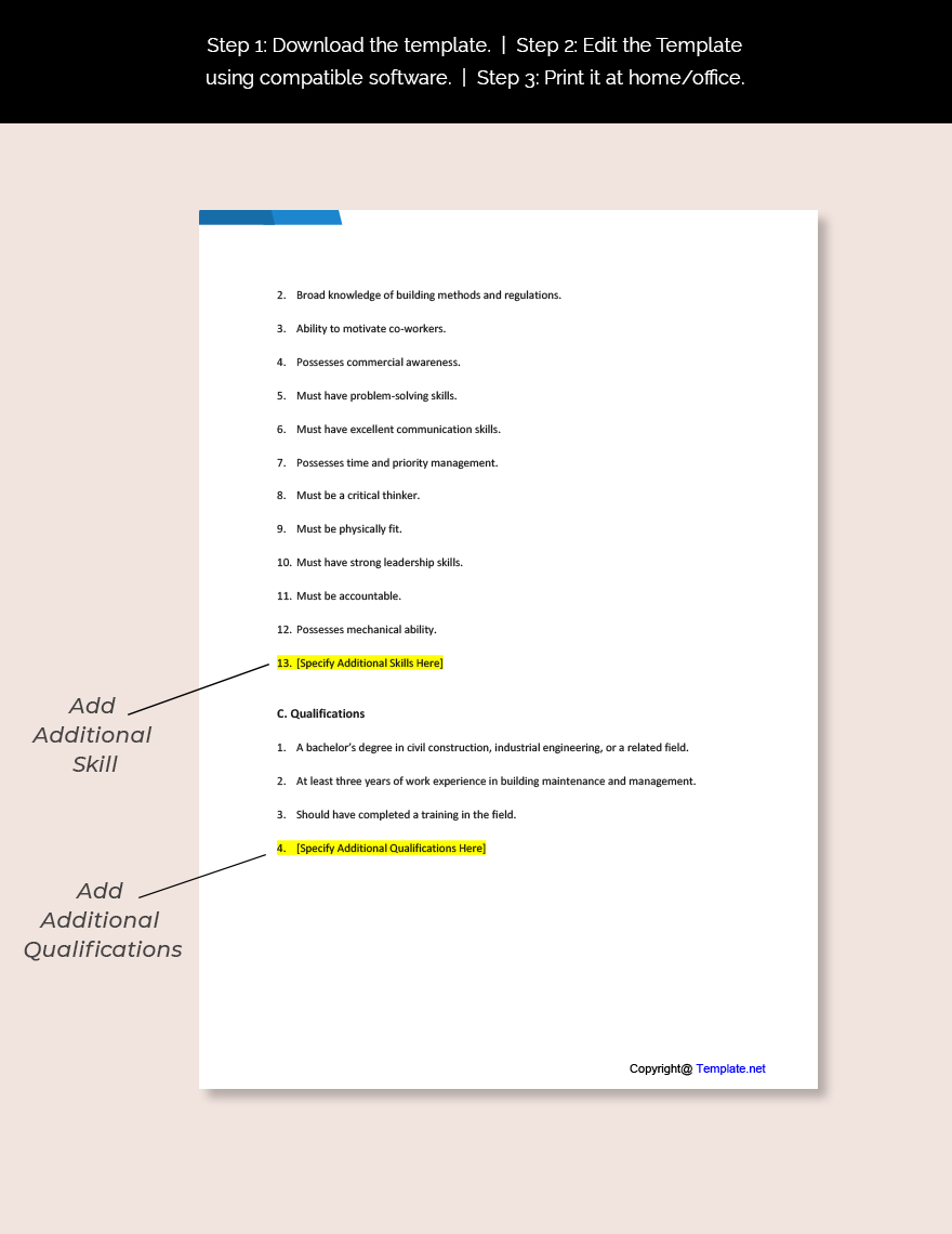 Building Supervisor Job Description Template Google Docs Word Apple 