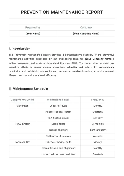 Free Prevention Maintenance Report Template to Edit Online
